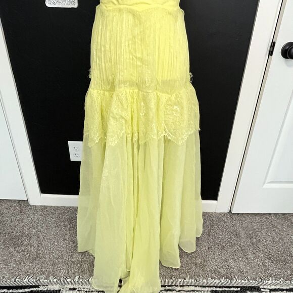 Yellow Lace Chiffon Enchanted Evening Maxi Dress | Size S - Picture 4 of 13